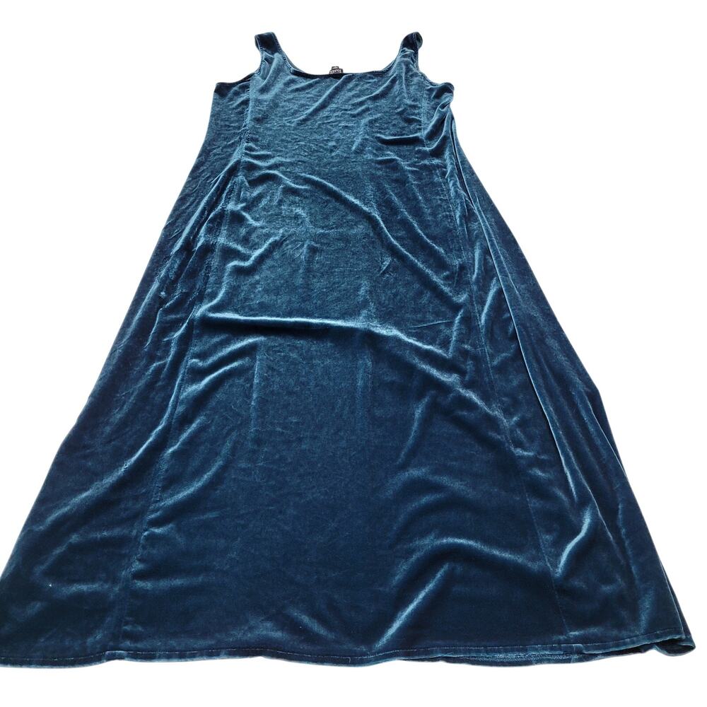 Eileen Fisher silk blue velvet A-line long midi maxi dress tank glam luxury - Picture 2 of 6